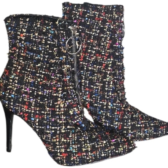 Cape Robbin Shoes - Cape Robbin Chic Multicolor Tweed Heeled Boots 7.5